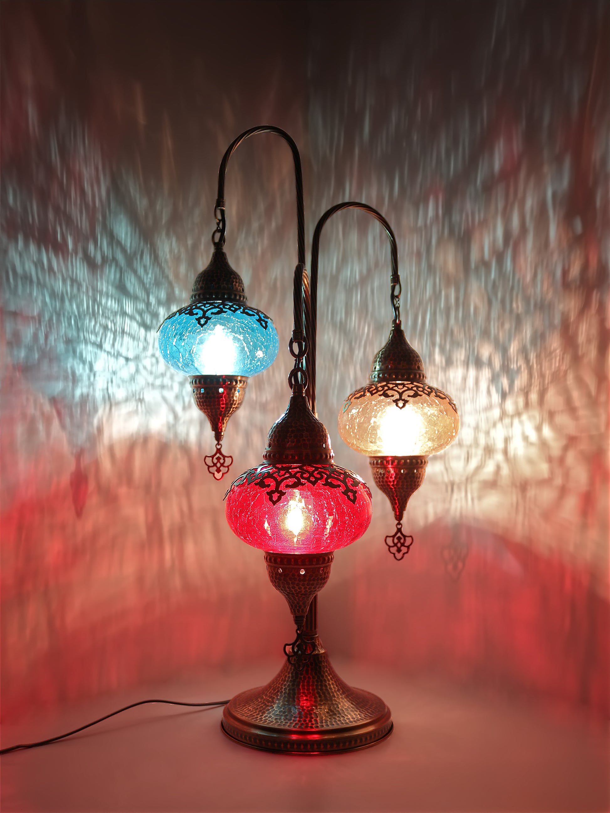 Swan Neck Mosaic Table Lamp, Turquoise, Model 1 (Medium) - Mosaic Lamps:  Turkish Mosaic and Moroccan Lamp